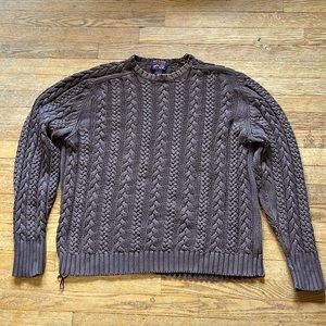 Vintage 90s Brown Cremieux Cable Knit Sweater Flaws 100% Cotton Crew Neck TG